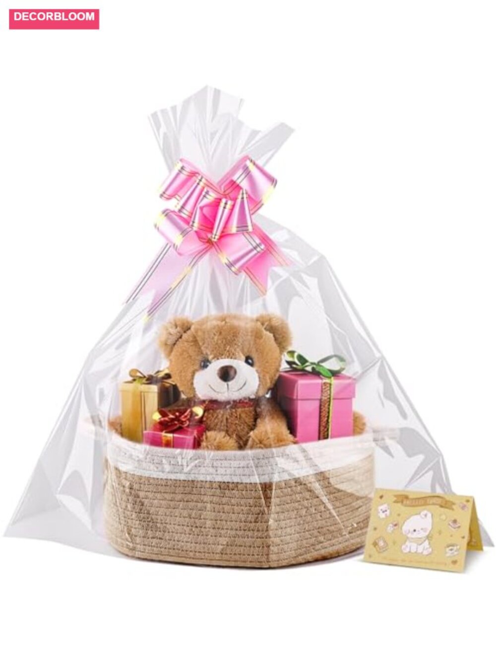 Woven Rope Gift Basket 12x8x5 with Ribbon Bag Handles Cotton Nursery Storage